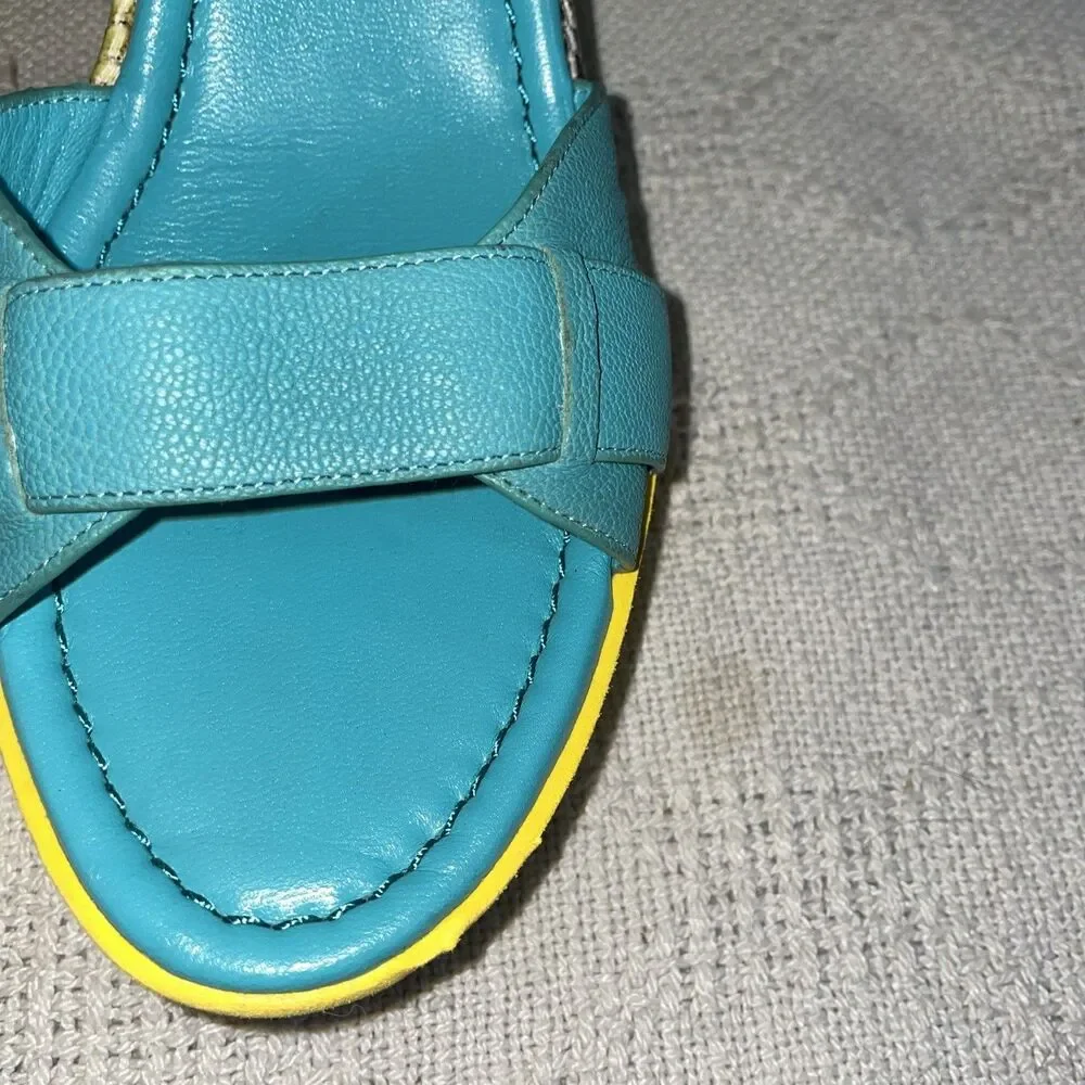 Cole Haan Women’s Ankle Strap Wedges Size 9 B Blue Yellow Going Out Party Fun
